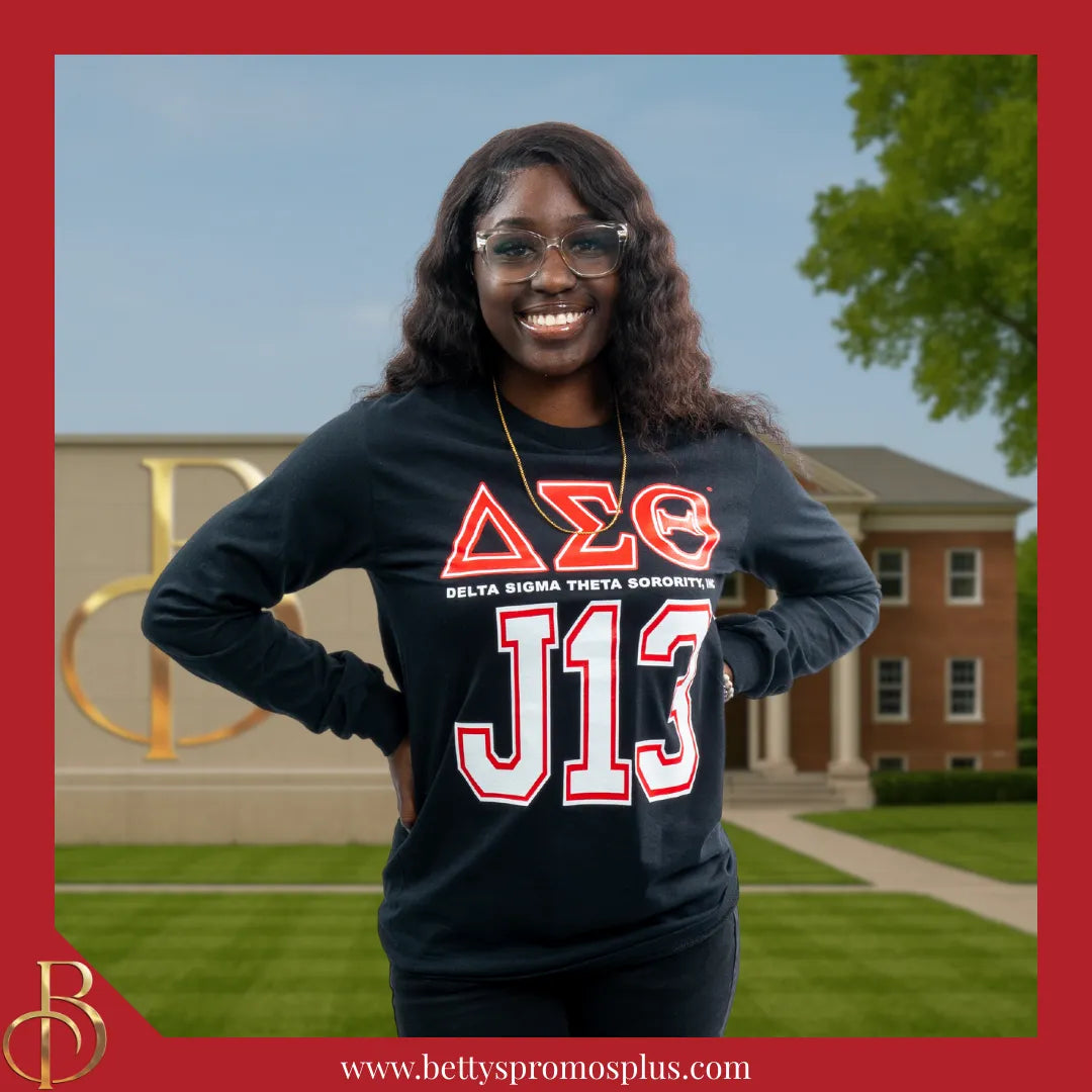 Delta Sigma Theta ΔΣΘ J13 Screen Printed Long Sleeve T-Shirt-Delta Sigma Theta Paraphernalia-Delta Sigma Theta T-Shirts-Betty's Promos Plus