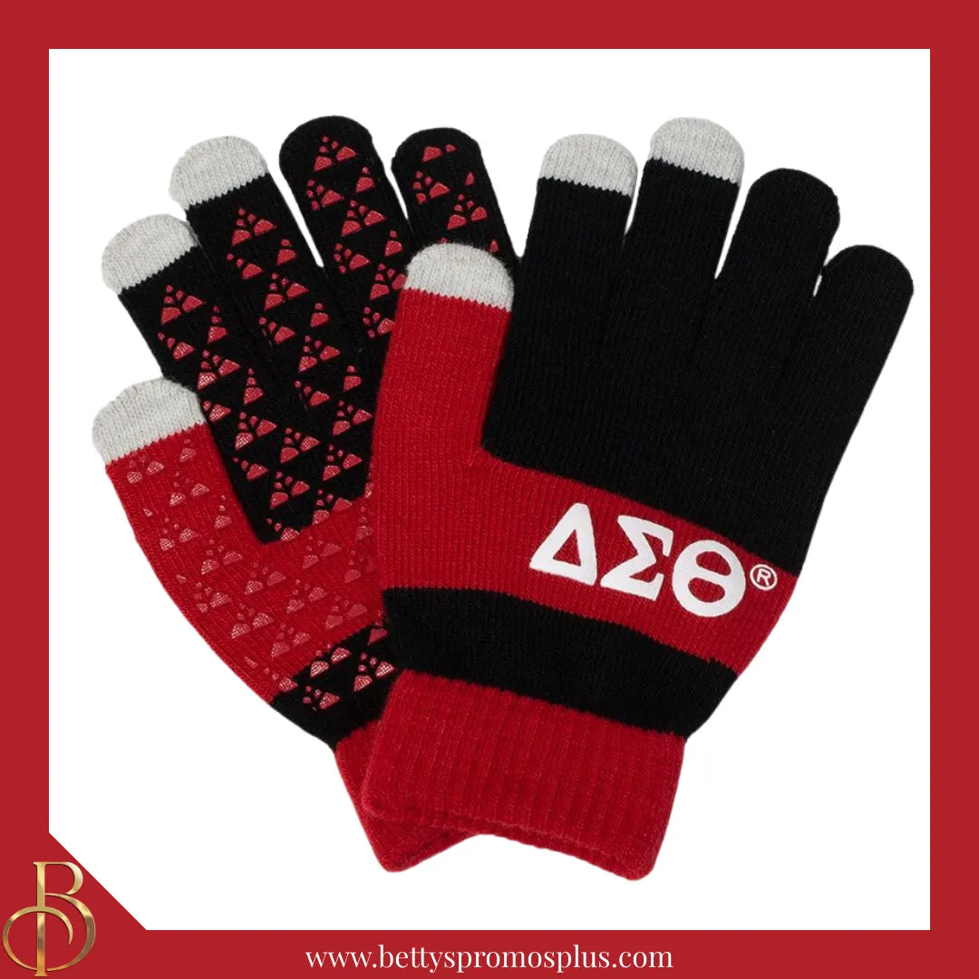 Delta Sigma Theta ΔΣΘ Knit Touch Screen Gloves-Black-Delta Sigma Theta Paraphernalia-Delta Sigma Theta Gloves-Betty's Promos Plus