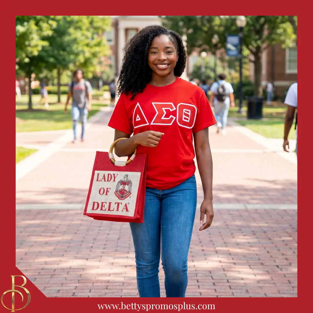 Delta Sigma Theta ΔΣΘ Lady of Delta Sorority Jute Bag-Delta Sigma Theta Paraphernalia-Delta Sigma Theta Purses-Betty's Promos Plus