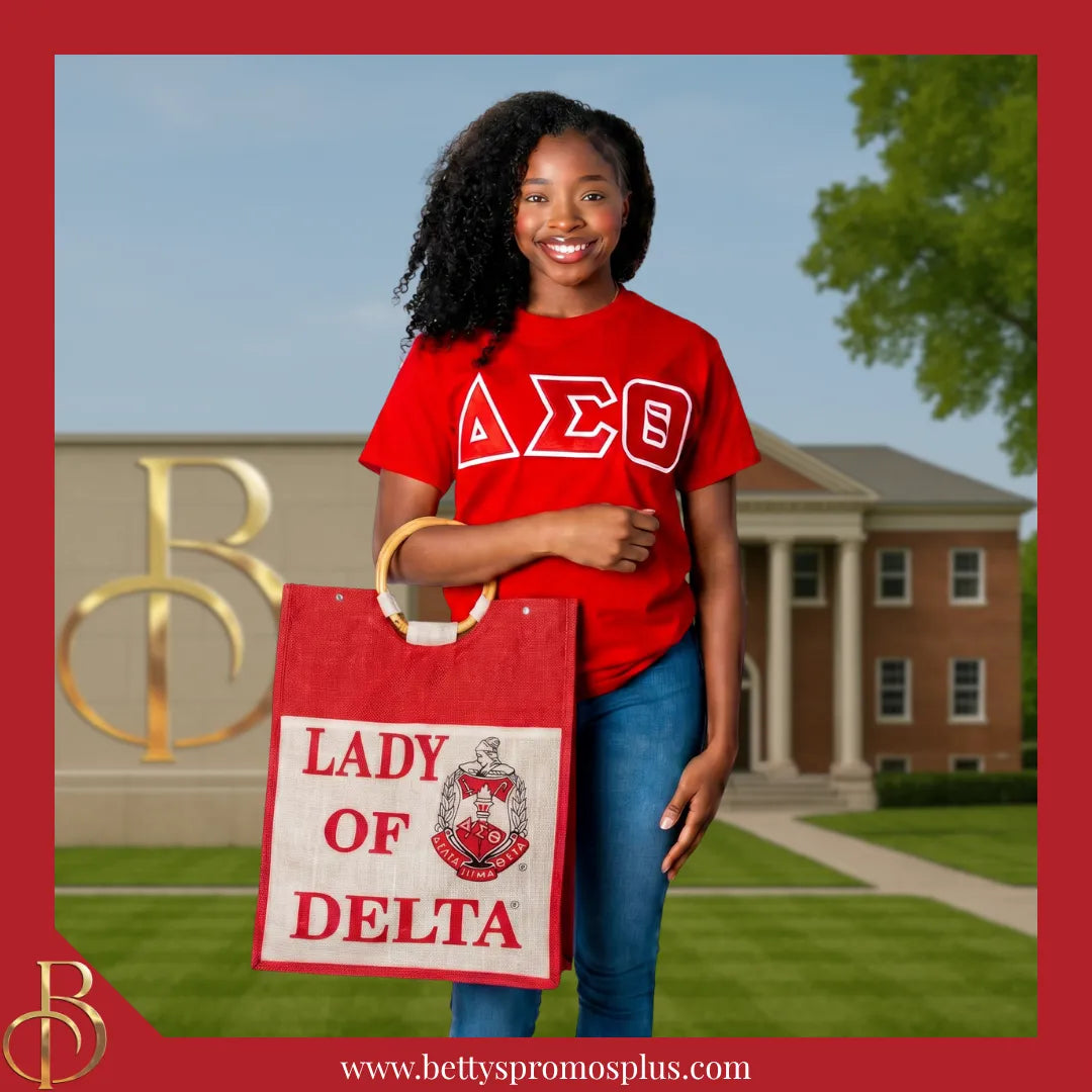 Delta Sigma Theta ΔΣΘ Lady of Delta Sorority Jute Bag-Delta Sigma Theta Paraphernalia-Delta Sigma Theta Purses-Betty's Promos Plus