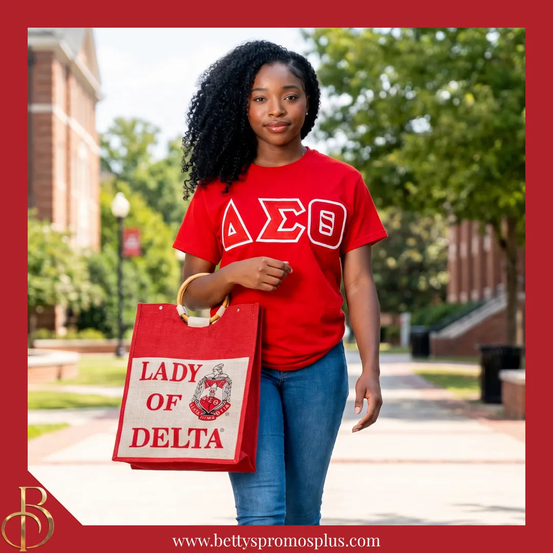 Delta Sigma Theta ΔΣΘ Lady of Delta Sorority Jute Bag-Delta Sigma Theta Paraphernalia-Delta Sigma Theta Purses-Betty's Promos Plus