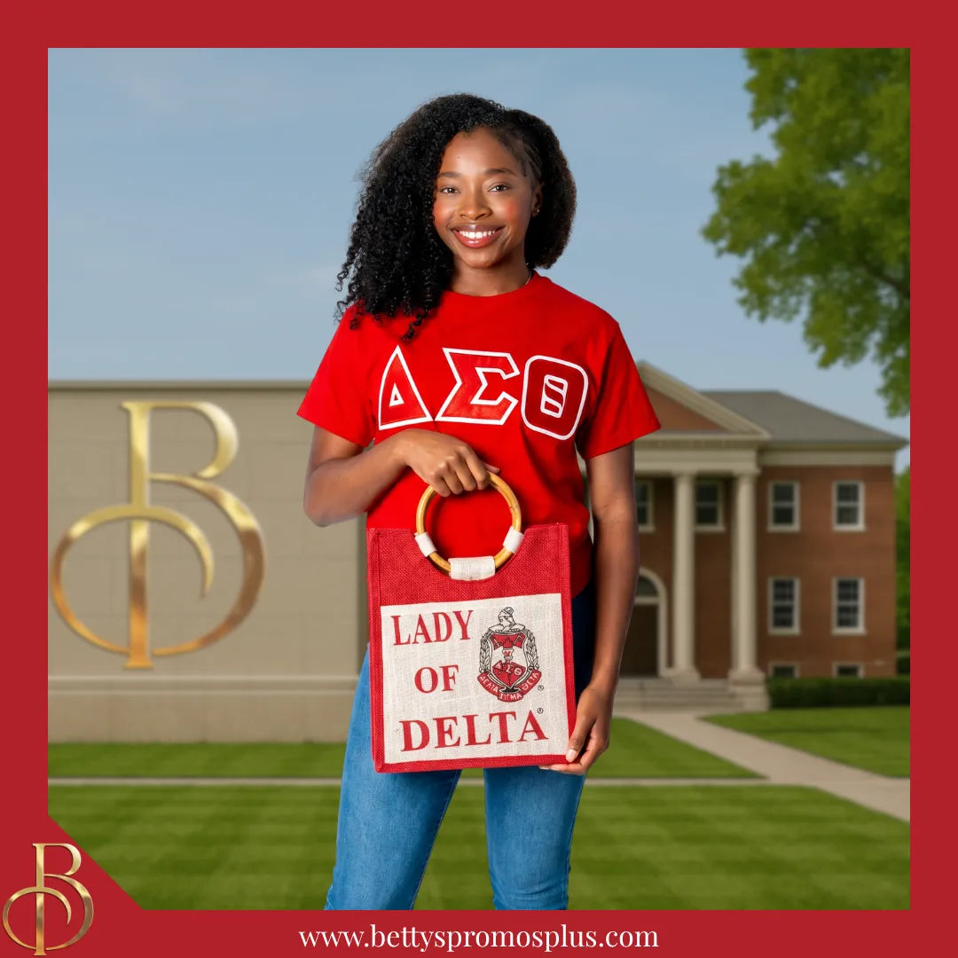 Delta Sigma Theta ΔΣΘ Lady of Delta Sorority Jute Bag-Delta Sigma Theta Paraphernalia-Delta Sigma Theta Purses-Betty's Promos Plus