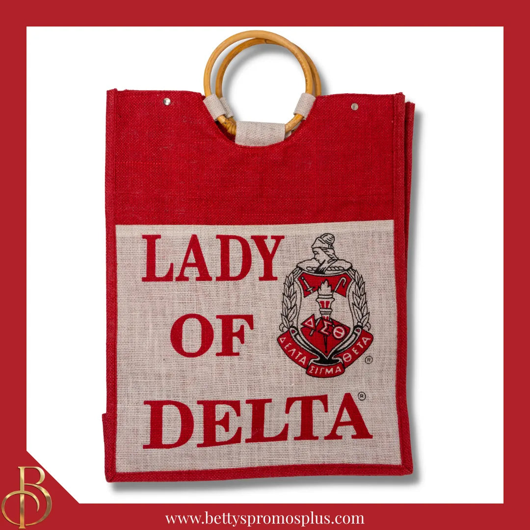 Delta Sigma Theta ΔΣΘ Lady of Delta Sorority Jute Bag-Red-Large-Delta Sigma Theta Paraphernalia-Delta Sigma Theta Purses-Betty's Promos Plus