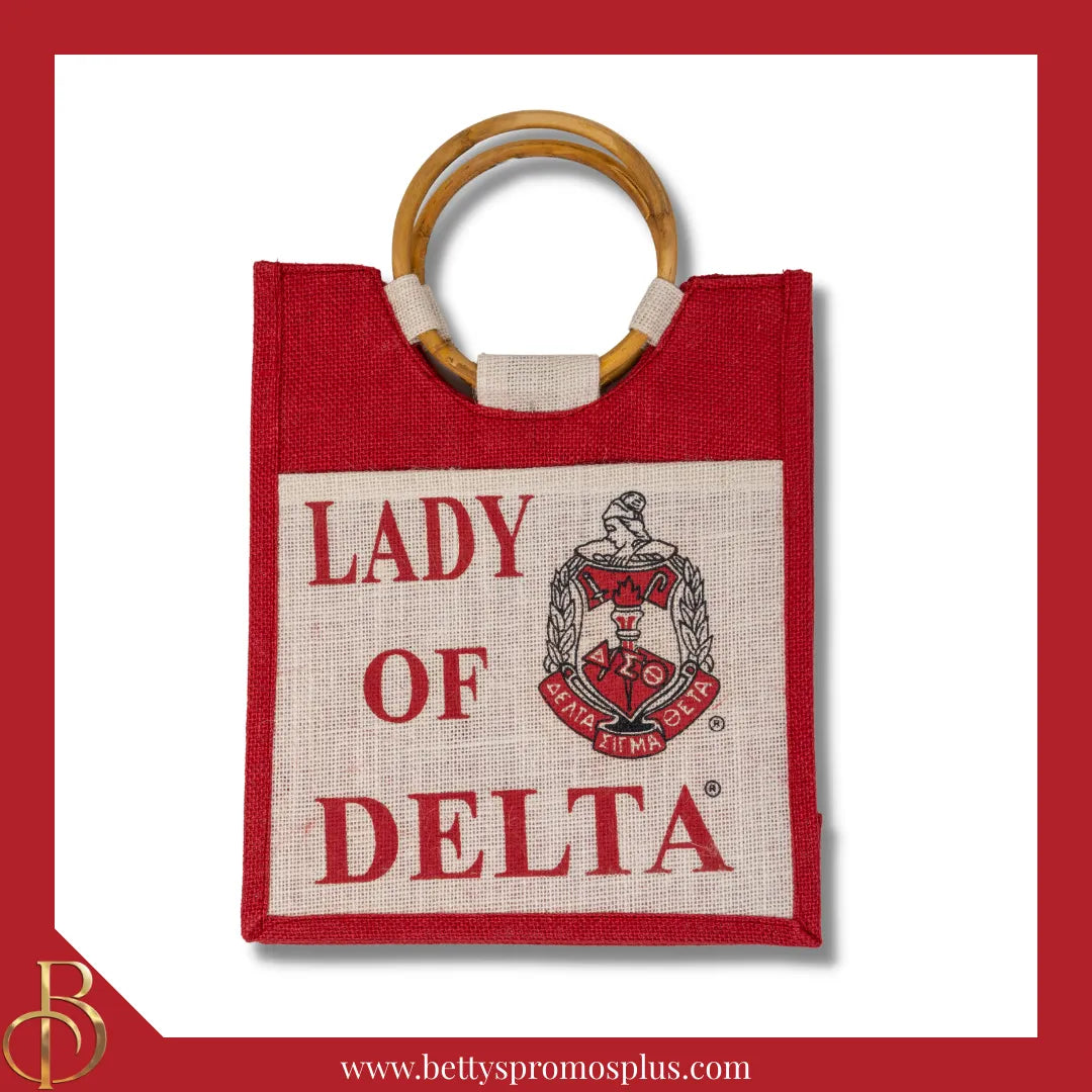 Delta Sigma Theta ΔΣΘ Lady of Delta Sorority Jute Bag-Red-Small-Delta Sigma Theta Paraphernalia-Delta Sigma Theta Purses-Betty's Promos Plus