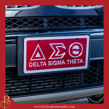 Delta Sigma Theta ΔΣΘ Laser Engraved Mirrored Acrylic Auto Tag License Plate-Delta Sigma Theta Paraphernalia-Delta Sigma Theta Auto Tag-Betty's Promos Plus