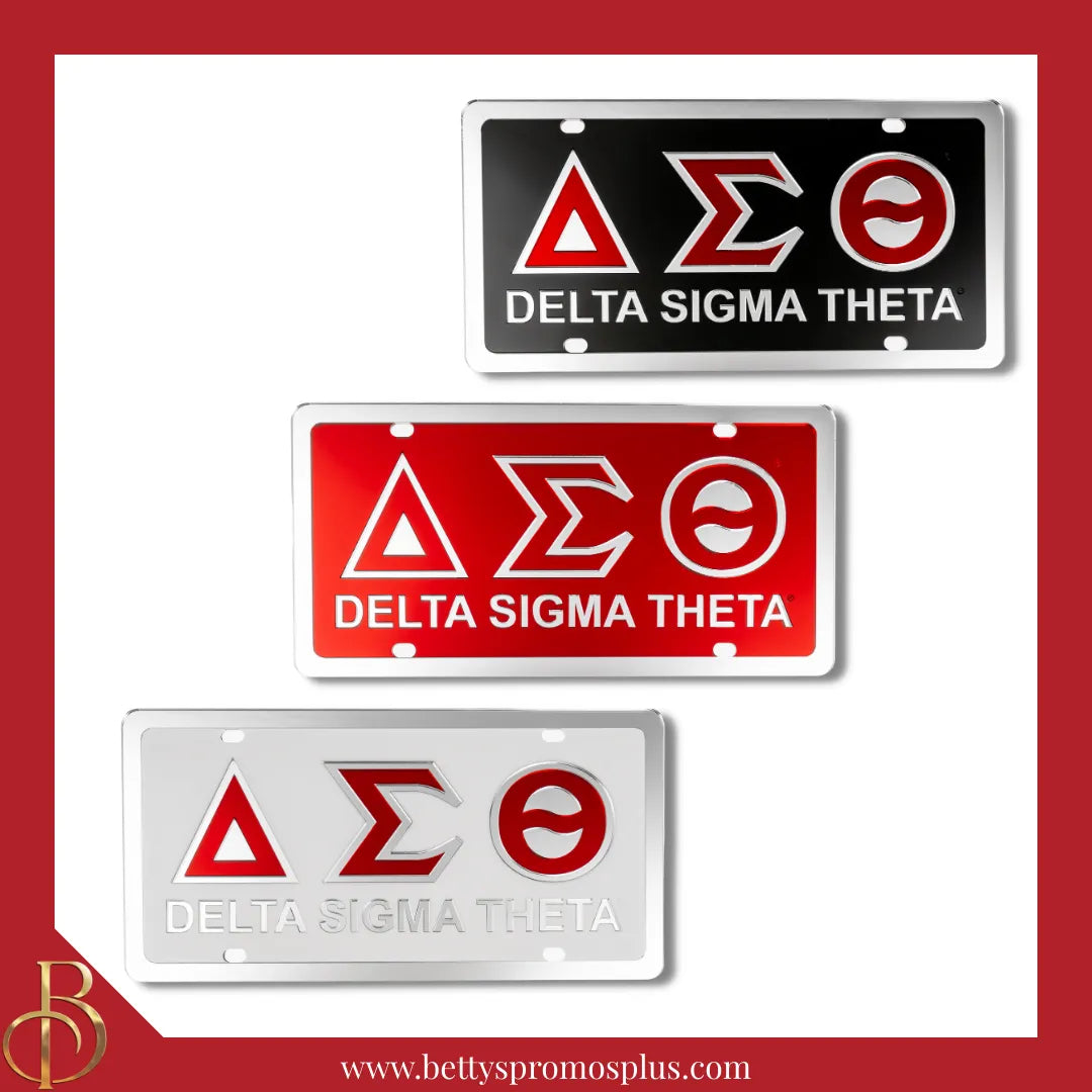 Delta Sigma Theta ΔΣΘ Laser Engraved Mirrored Acrylic Auto Tag License Plate-Delta Sigma Theta Paraphernalia-Delta Sigma Theta Auto Tag-Betty's Promos Plus