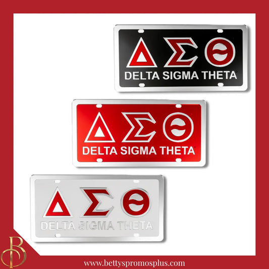 Delta Sigma Theta ΔΣΘ Laser Engraved Mirrored Acrylic Auto Tag License Plate-Delta Sigma Theta Paraphernalia-Delta Sigma Theta Auto Tag-Betty's Promos Plus