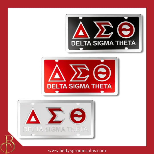 Delta Sigma Theta ΔΣΘ Laser Engraved Mirrored Acrylic Auto Tag License Plate-Delta Sigma Theta Paraphernalia-Delta Sigma Theta Auto Tag-Betty's Promos Plus