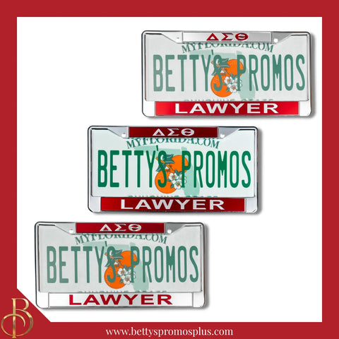 Delta Sigma Theta ΔΣΘ Lawyer Chrome Laser Engraved Mirrored Acrylic Auto Tag License Plate Frame-Delta Sigma Theta Paraphernalia-Delta Sigma Theta Auto Tag Frame-Betty's Promos Plus