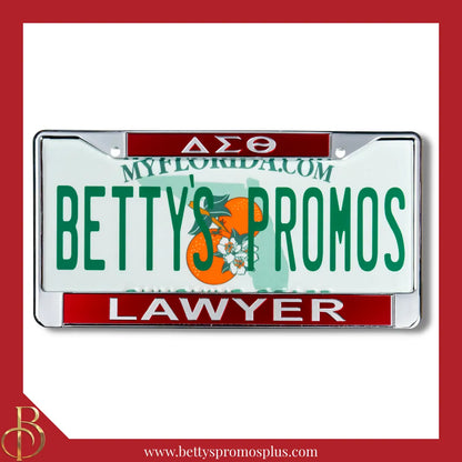 Delta Sigma Theta ΔΣΘ Lawyer Chrome Laser Engraved Mirrored Acrylic Auto Tag License Plate Frame-Red Top-Red Bottom-Delta Sigma Theta Paraphernalia-Delta Sigma Theta Auto Tag Frame-Betty's Promos Plus