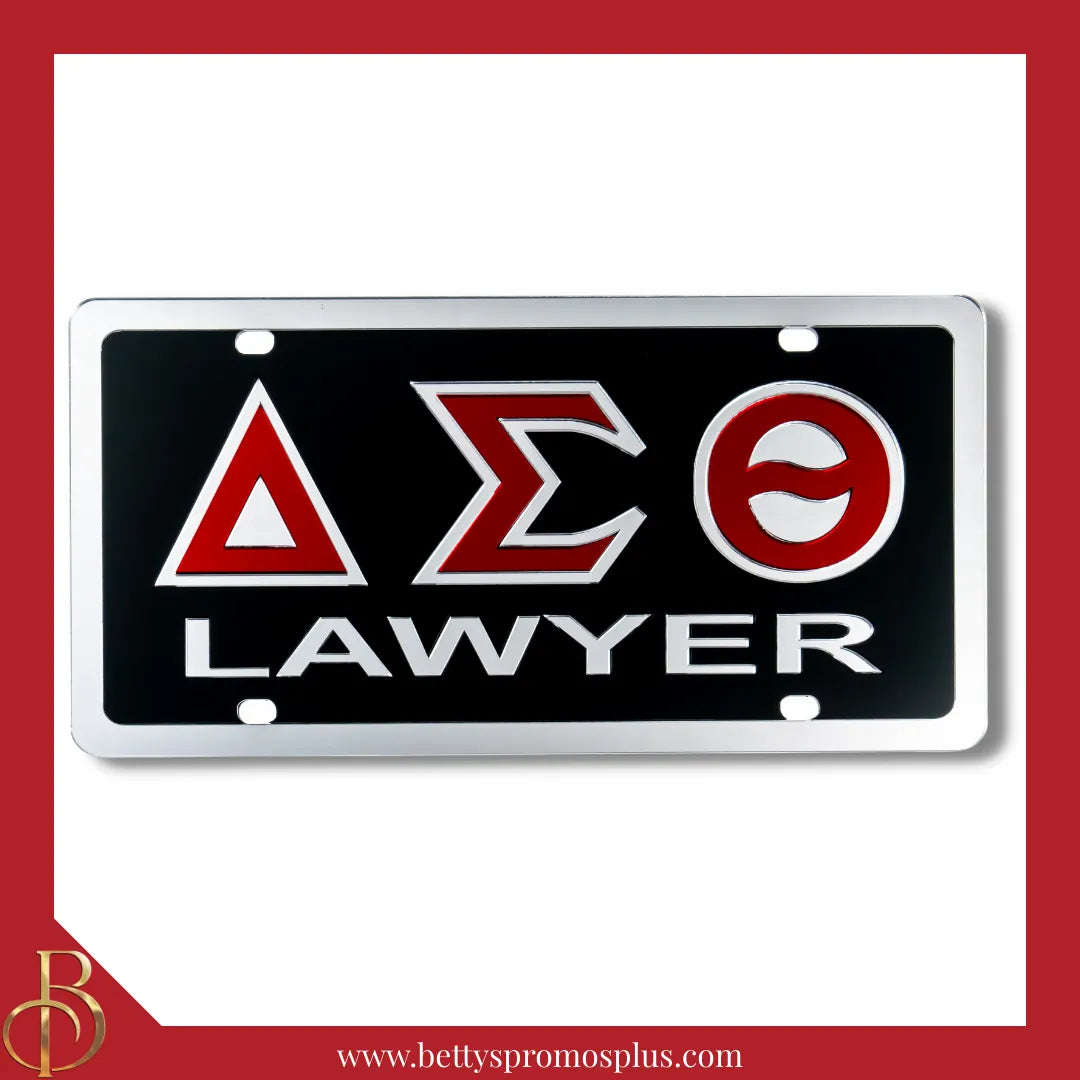 Delta Sigma Theta ΔΣΘ Lawyer Laser Engraved Mirrored Acrylic Auto Tag License Plate-Delta Sigma Theta Paraphernalia-Delta Sigma Theta Auto Tag-Betty's Promos Plus