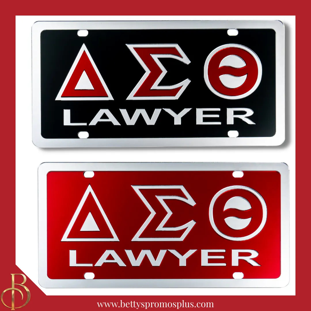 Delta Sigma Theta ΔΣΘ Lawyer Laser Engraved Mirrored Acrylic Auto Tag License Plate-Delta Sigma Theta Paraphernalia-Delta Sigma Theta Auto Tag-Betty's Promos Plus