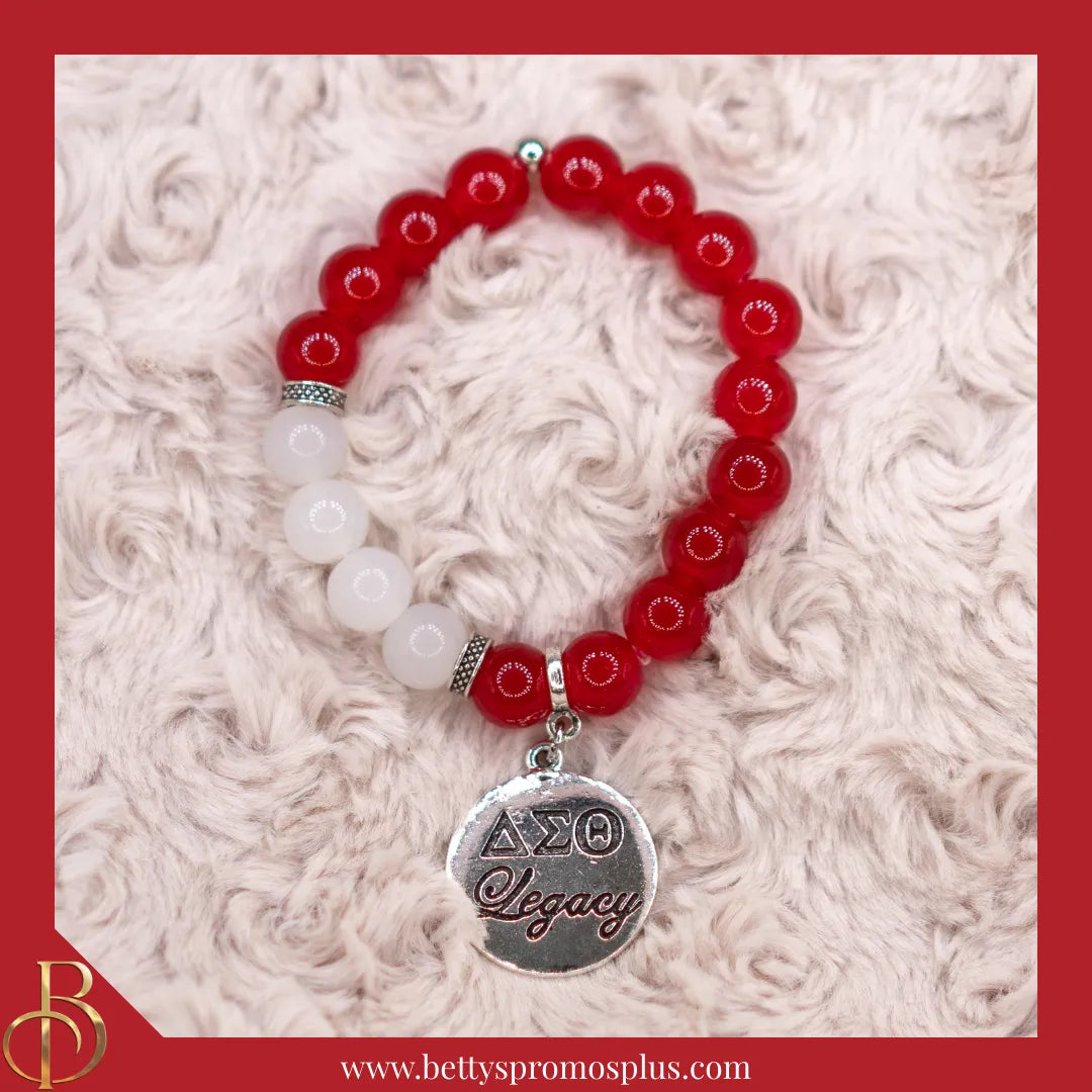 Delta Sigma Theta ΔΣΘ Legacy Beaded Stretch Bracelet with ΔΣΘ Charm-Delta Sigma Theta Paraphernalia-Delta Sigma Theta Bracelet-Betty's Promos Plus