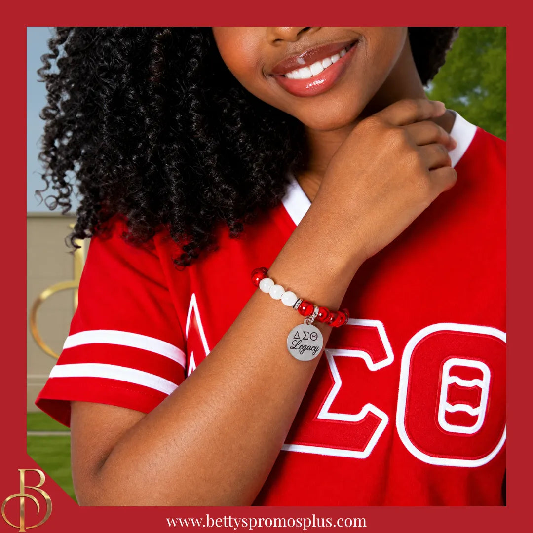 Delta Sigma Theta ΔΣΘ Legacy Beaded Stretch Bracelet with ΔΣΘ Charm-Delta Sigma Theta Paraphernalia-Delta Sigma Theta Bracelet-Betty's Promos Plus