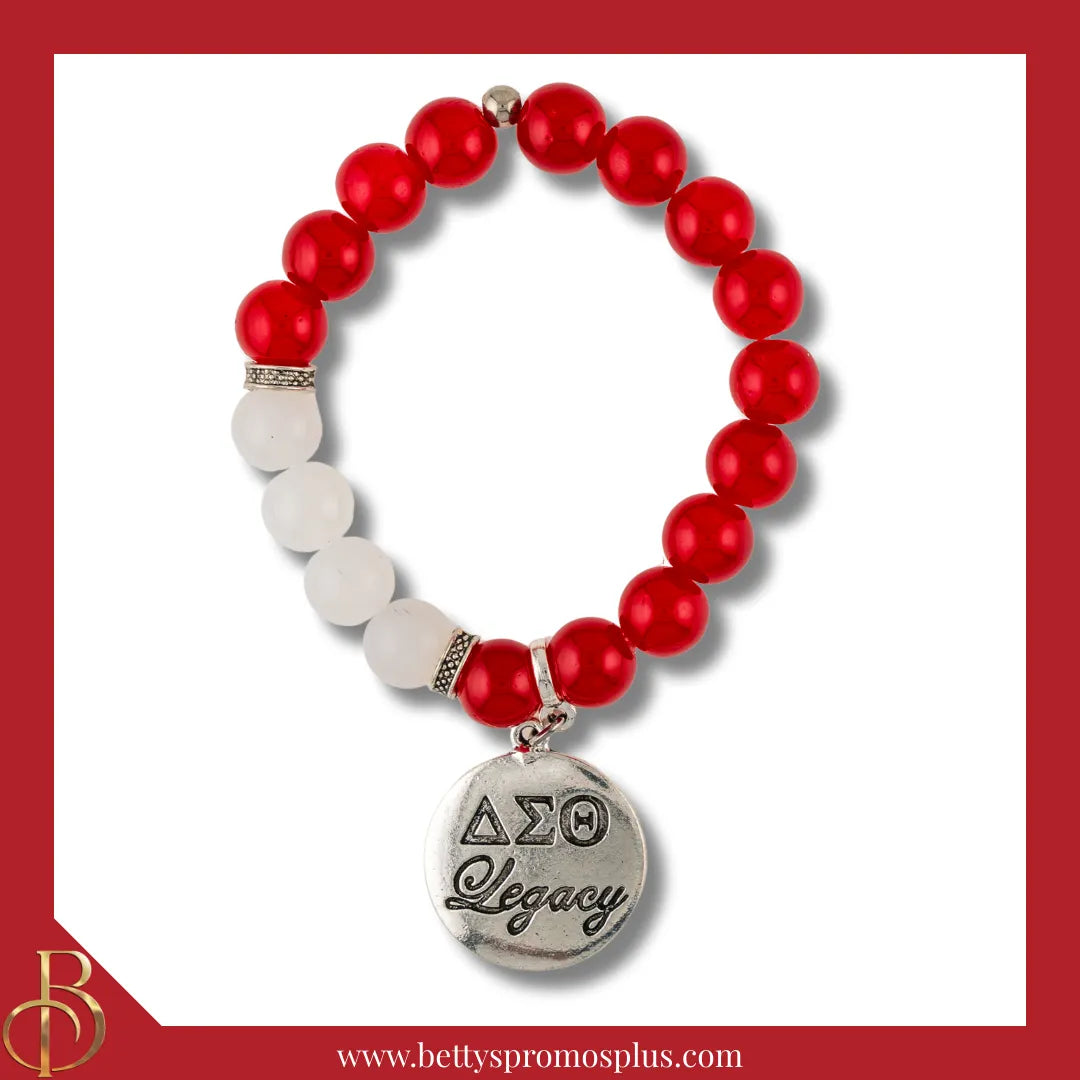 Delta Sigma Theta ΔΣΘ Legacy Beaded Stretch Bracelet with ΔΣΘ Charm-Red-Delta Sigma Theta Paraphernalia-Delta Sigma Theta Bracelet-Betty's Promos Plus
