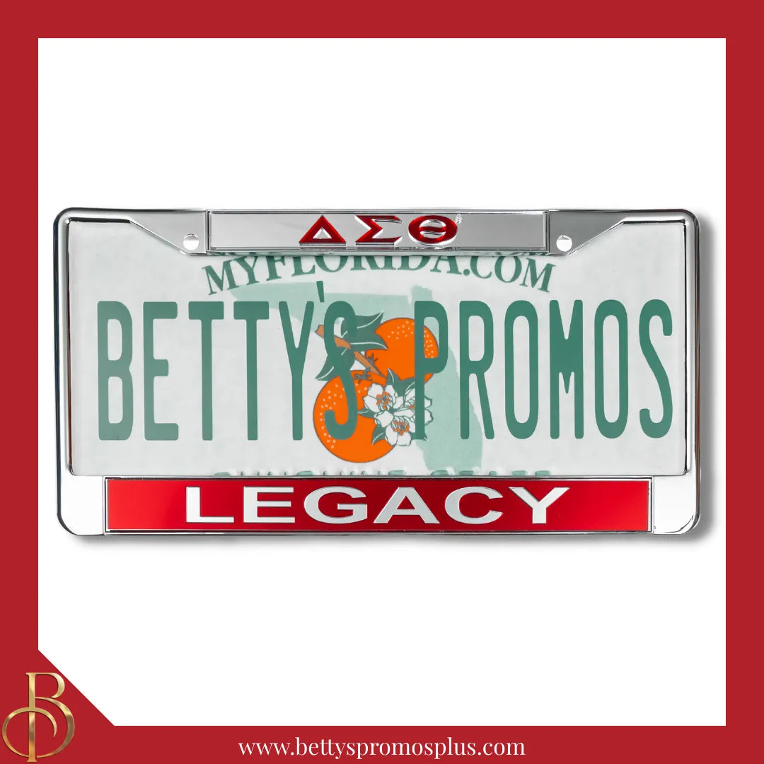 Delta Sigma Theta ΔΣΘ Legacy Chrome Laser Engraved Mirrored Acrylic Auto Tag License Plate Frame-Delta Sigma Theta Paraphernalia-Delta Sigma Theta Auto Tag Frame-Betty's Promos Plus