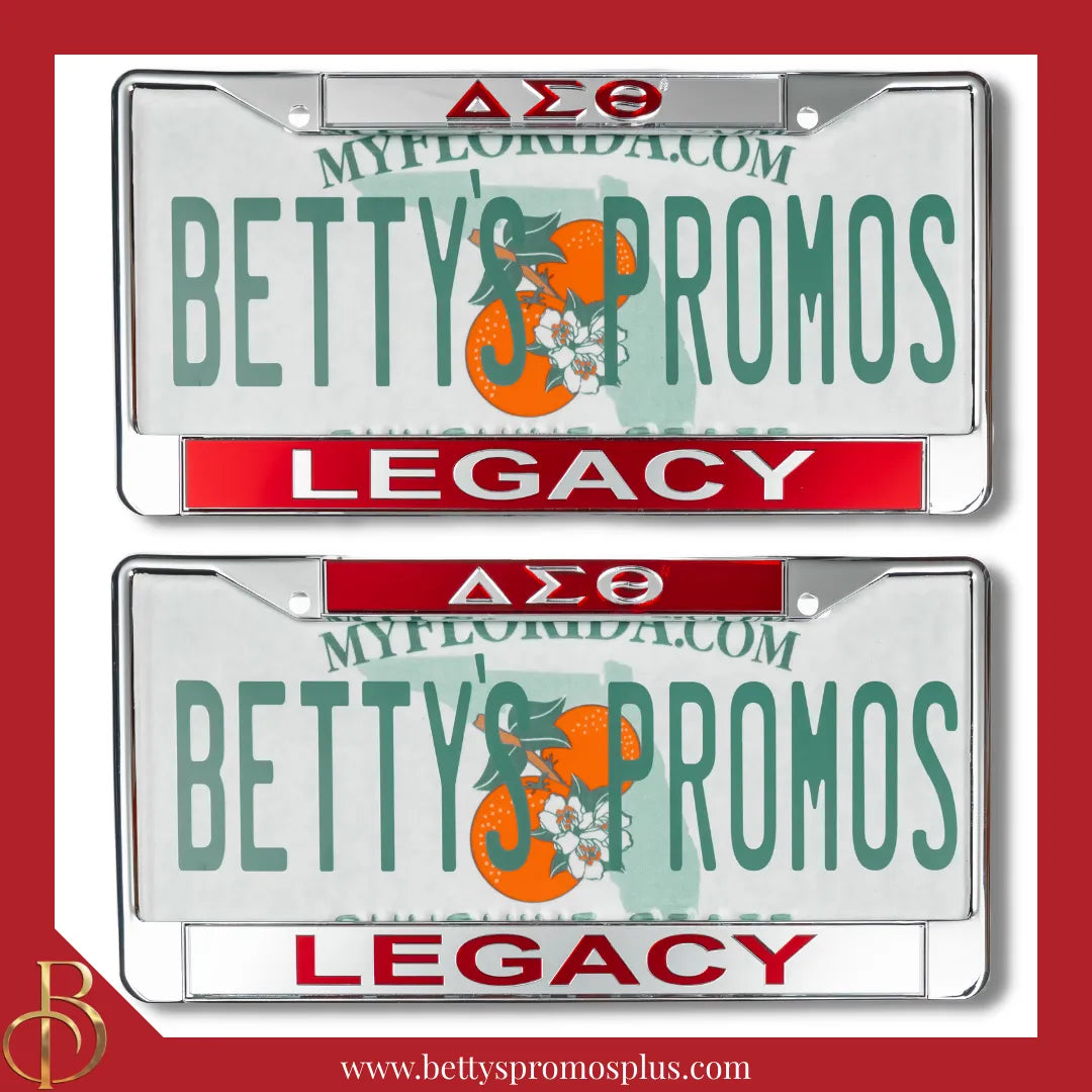 Delta Sigma Theta ΔΣΘ Legacy Chrome Laser Engraved Mirrored Acrylic Auto Tag License Plate Frame-Delta Sigma Theta Paraphernalia-Delta Sigma Theta Auto Tag Frame-Betty's Promos Plus
