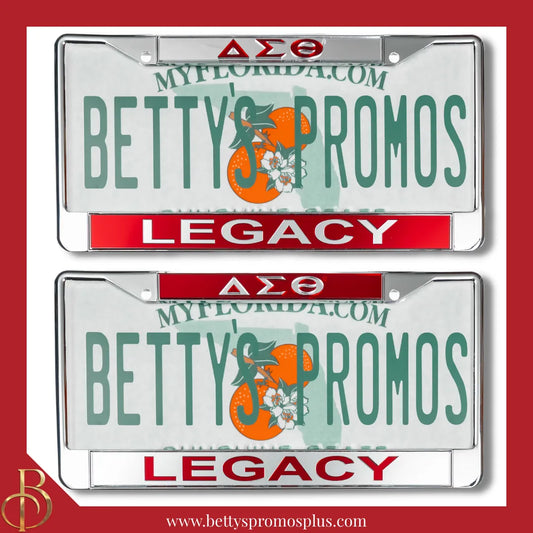 Delta Sigma Theta ΔΣΘ Legacy Chrome Laser Engraved Mirrored Acrylic Auto Tag License Plate Frame-Delta Sigma Theta Paraphernalia-Delta Sigma Theta Auto Tag Frame-Betty's Promos Plus