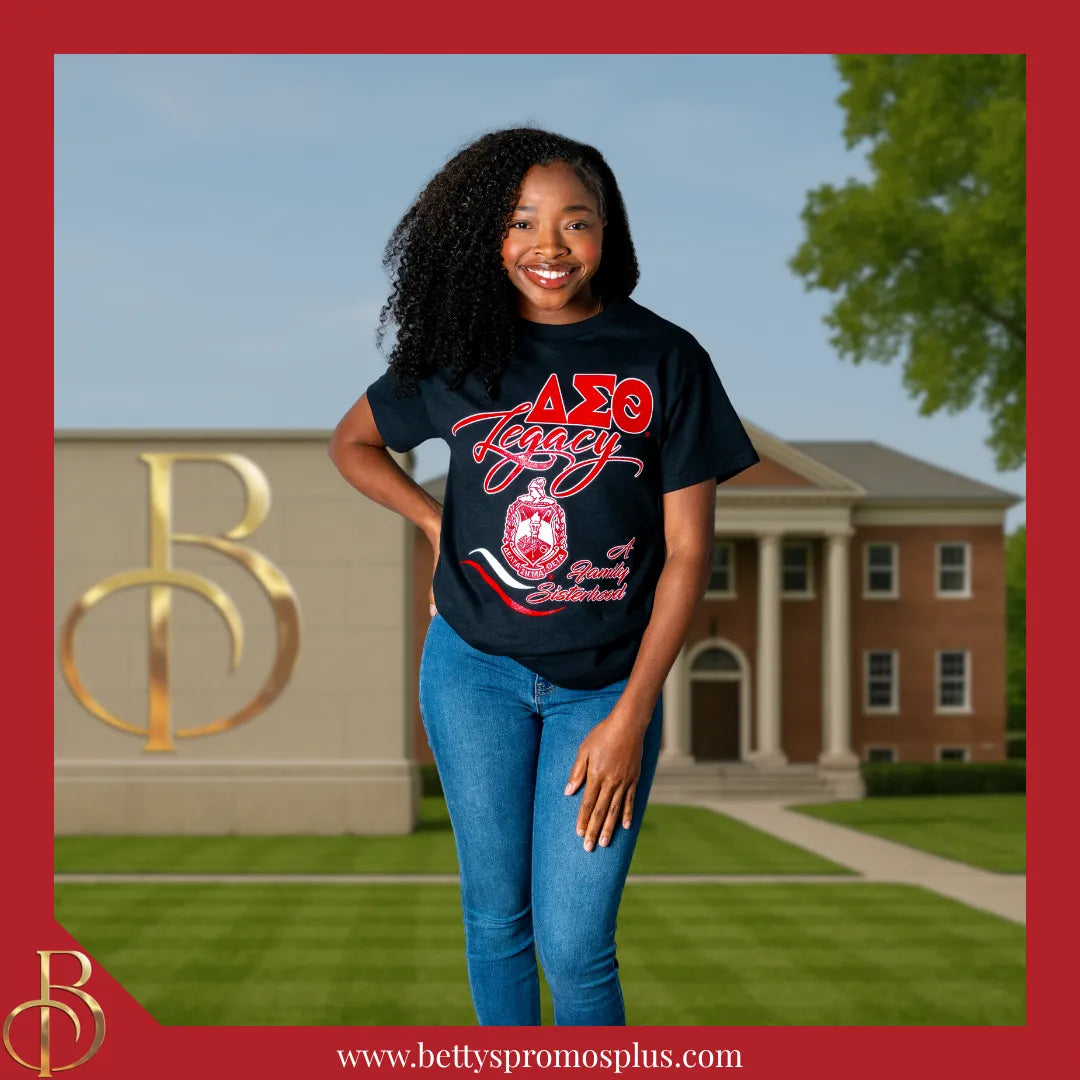 Delta Sigma Theta ΔΣΘ Legacy GLITTER Screen Printed T-Shirt-Delta Sigma Theta Paraphernalia-Delta Sigma Theta T-Shirts-Betty's Promos Plus