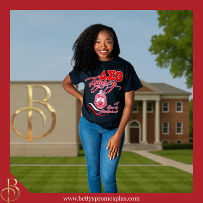 Delta Sigma Theta ΔΣΘ Legacy GLITTER Screen Printed T-Shirt-Delta Sigma Theta Paraphernalia-Delta Sigma Theta T-Shirts-Betty's Promos Plus