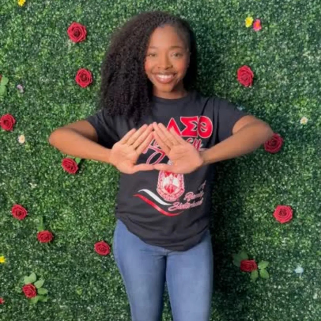 Delta Sigma Theta ΔΣΘ Legacy GLITTER Screen Printed T-Shirt-Delta Sigma Theta Paraphernalia-Delta Sigma Theta T-Shirts-Betty's Promos Plus