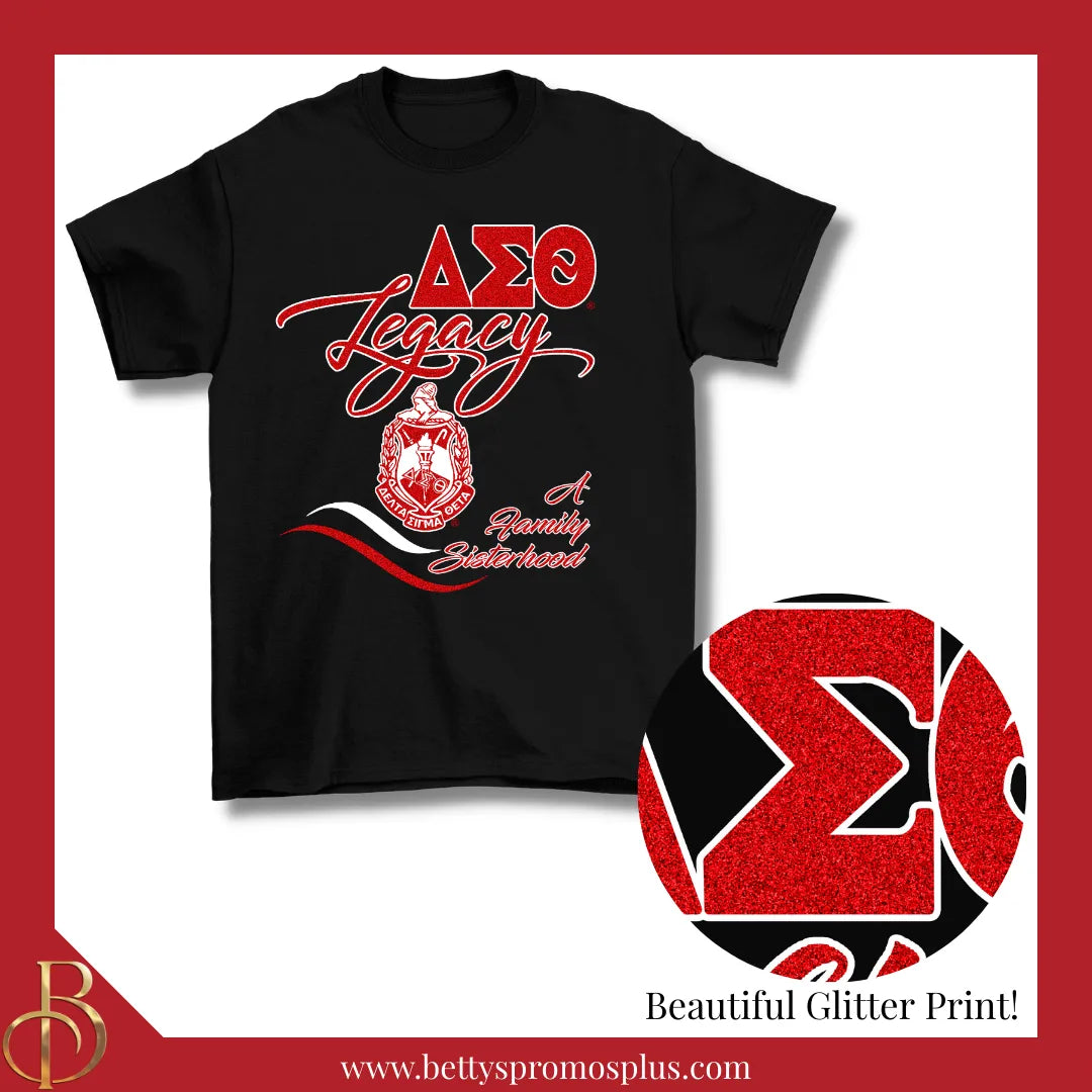 Delta Sigma Theta ΔΣΘ Legacy GLITTER Screen Printed T-Shirt-Delta Sigma Theta Paraphernalia-Delta Sigma Theta T-Shirts-Betty's Promos Plus