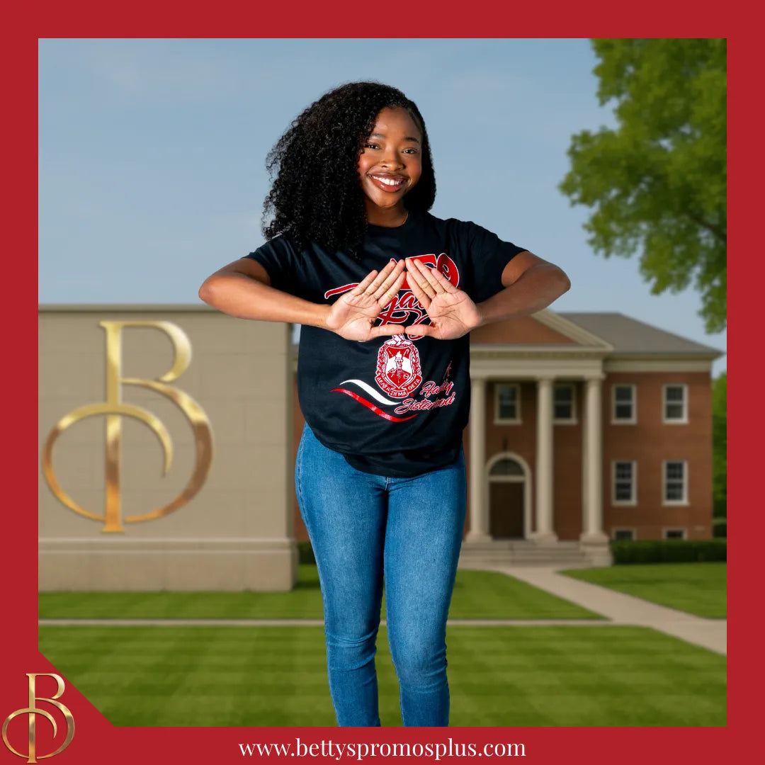Delta Sigma Theta ΔΣΘ Legacy GLITTER Screen Printed T-Shirt-Delta Sigma Theta Paraphernalia-Delta Sigma Theta T-Shirts-Betty's Promos Plus