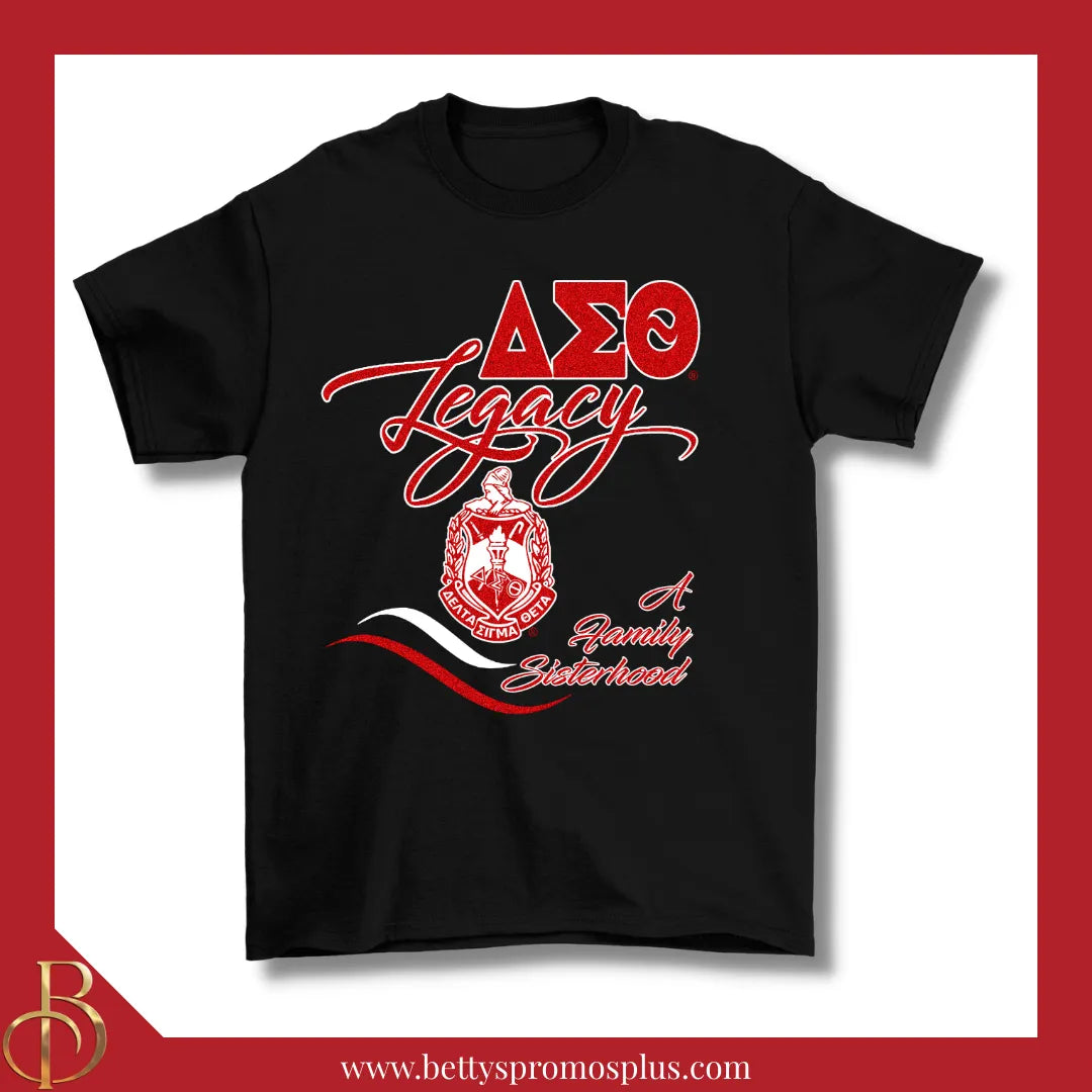 Delta Sigma Theta ΔΣΘ Legacy GLITTER Screen Printed T-Shirt-Delta Sigma Theta Paraphernalia-Delta Sigma Theta T-Shirts-Betty's Promos Plus