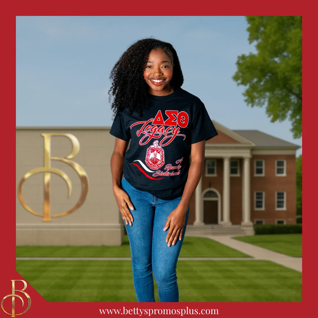 Delta Sigma Theta ΔΣΘ Legacy GLITTER Screen Printed T-Shirt-Delta Sigma Theta Paraphernalia-Delta Sigma Theta T-Shirts-Betty's Promos Plus