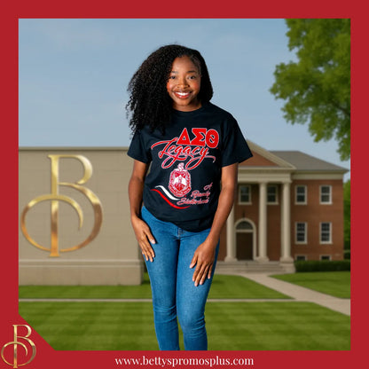 Delta Sigma Theta ΔΣΘ Legacy GLITTER Screen Printed T-Shirt-Delta Sigma Theta Paraphernalia-Delta Sigma Theta T-Shirts-Betty's Promos Plus