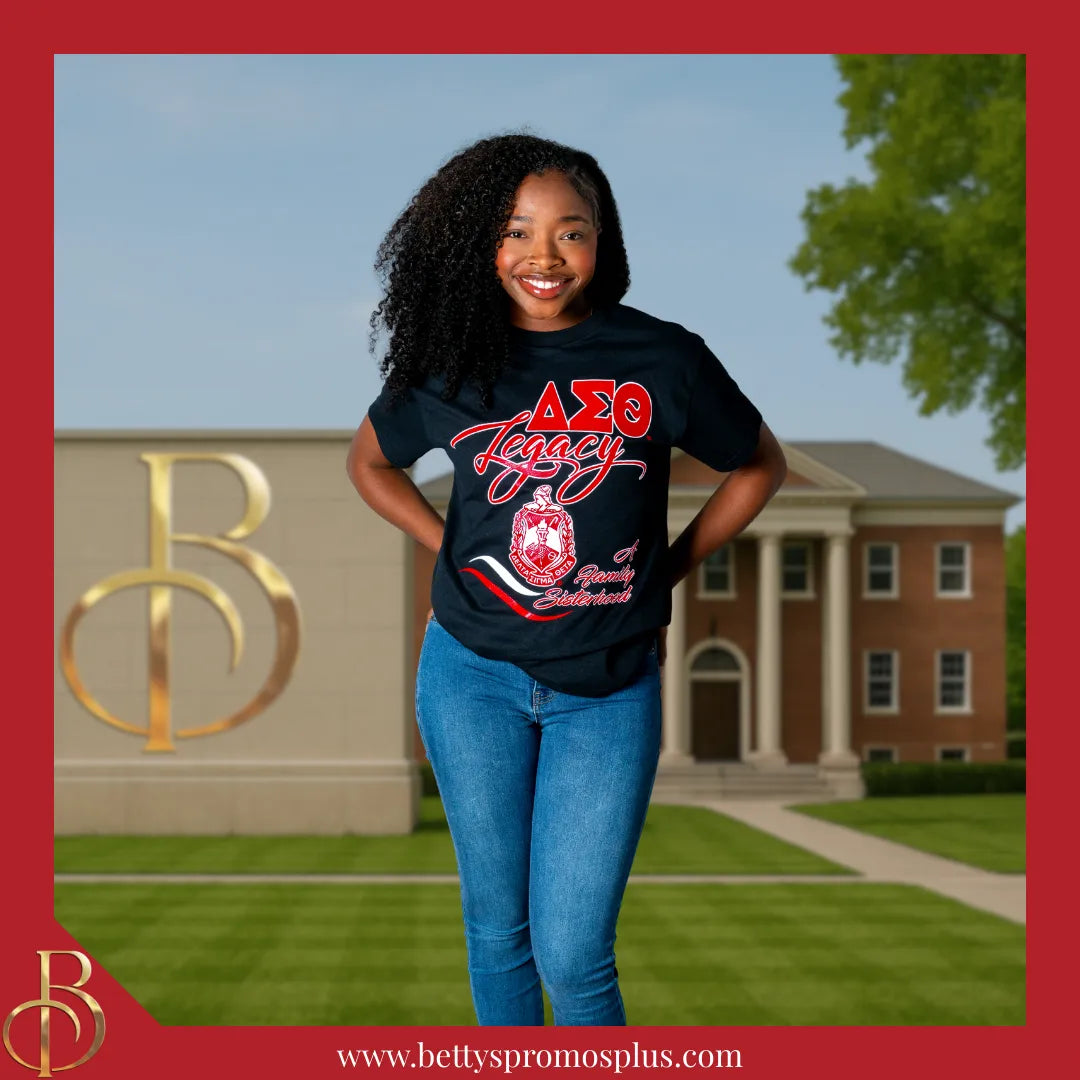 Delta Sigma Theta ΔΣΘ Legacy GLITTER Screen Printed T-Shirt-Delta Sigma Theta Paraphernalia-Delta Sigma Theta T-Shirts-Betty's Promos Plus