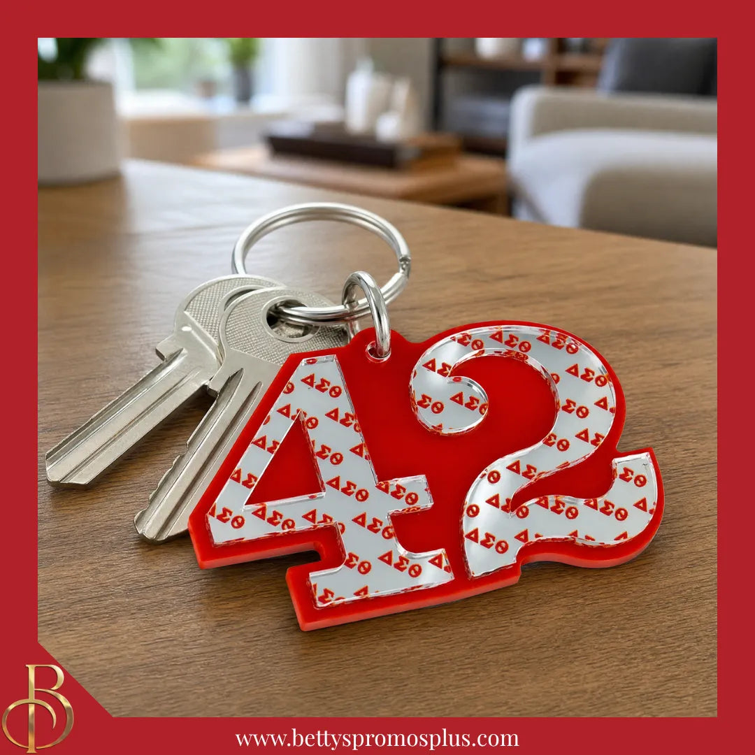 Delta Sigma Theta ΔΣΘ Line Number Mirrored Acrylic Keychain Available 1-100-Delta Sigma Theta Paraphernalia-Delta Sigma Theta Keychain-Betty's Promos Plus