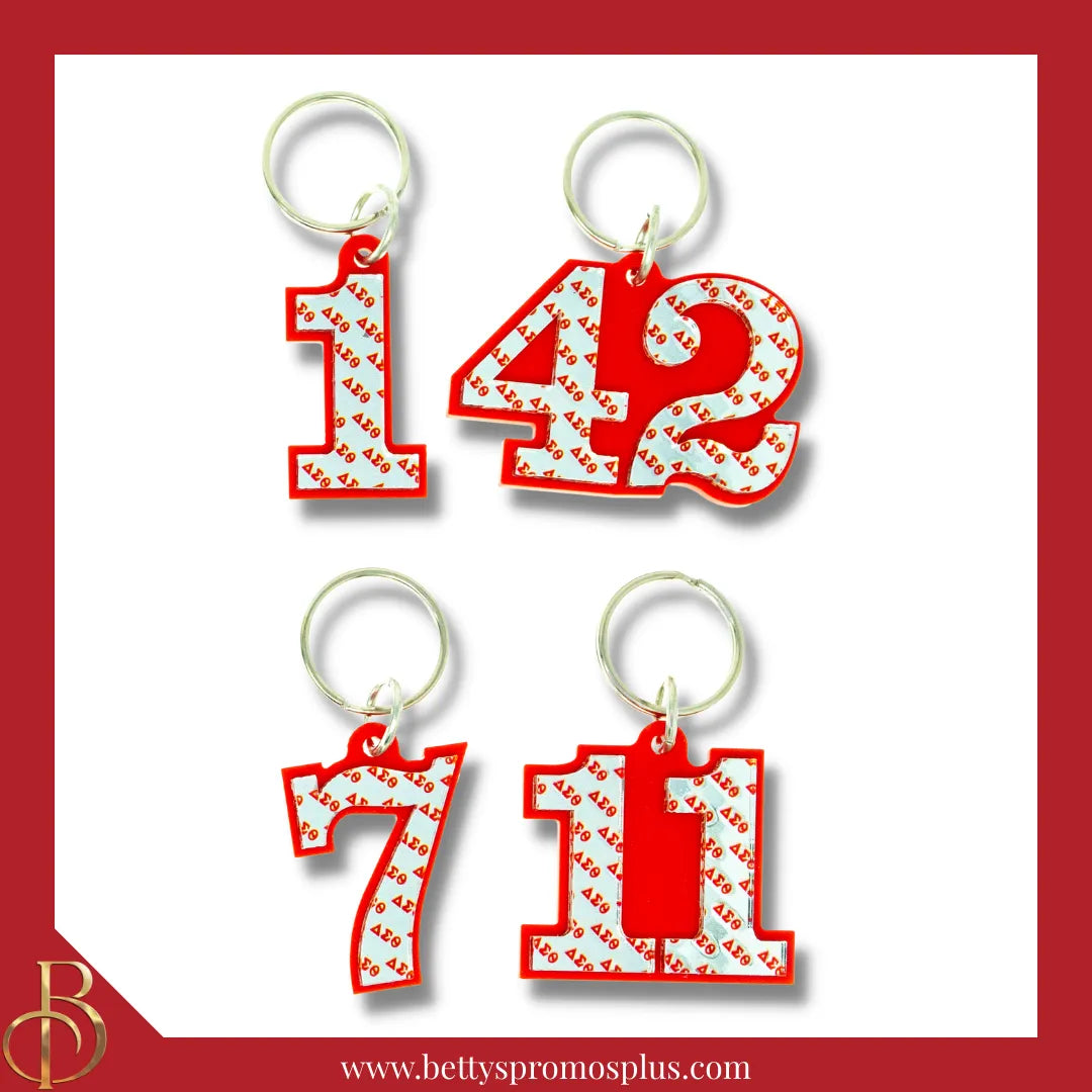 Delta Sigma Theta ΔΣΘ Line Number Mirrored Acrylic Keychain Available 1-100-Red-1-Delta Sigma Theta Paraphernalia-Delta Sigma Theta Keychain-Betty's Promos Plus