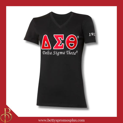 Delta Sigma Theta ΔΣΘ Luxury Embroidered T-Shirt with 1913 Sleeve-Black-Small-Delta Sigma Theta Paraphernalia-Delta Sigma Theta T-Shirts-Betty's Promos Plus