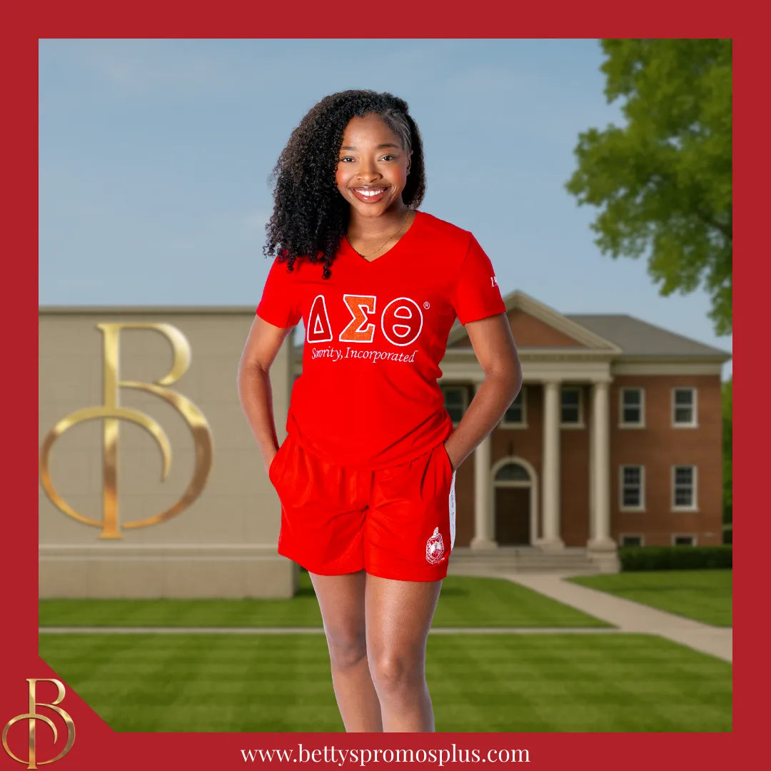 Delta Sigma Theta ΔΣΘ Luxury Embroidered T-Shirt with 1913 Sleeve-Delta Sigma Theta Paraphernalia-Delta Sigma Theta T-Shirts-Betty's Promos Plus