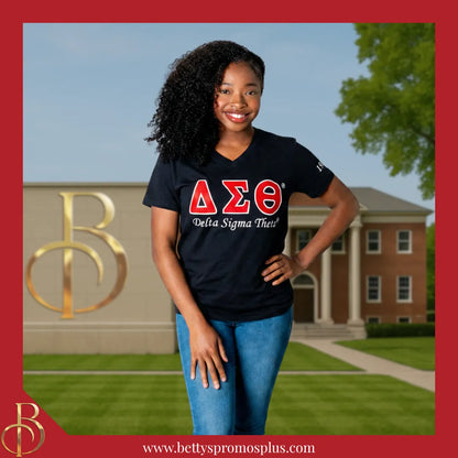 Delta Sigma Theta ΔΣΘ Luxury Embroidered T-Shirt with 1913 Sleeve-Delta Sigma Theta Paraphernalia-Delta Sigma Theta T-Shirts-Betty's Promos Plus