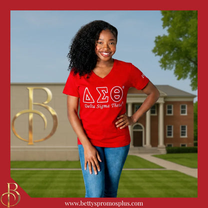Delta Sigma Theta ΔΣΘ Luxury Embroidered T-Shirt with 1913 Sleeve-Delta Sigma Theta Paraphernalia-Delta Sigma Theta T-Shirts-Betty's Promos Plus