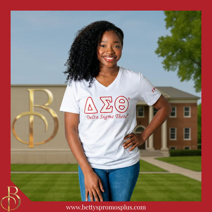 Delta Sigma Theta ΔΣΘ Luxury Embroidered T-Shirt with 1913 Sleeve-Delta Sigma Theta Paraphernalia-Delta Sigma Theta T-Shirts-Betty's Promos Plus