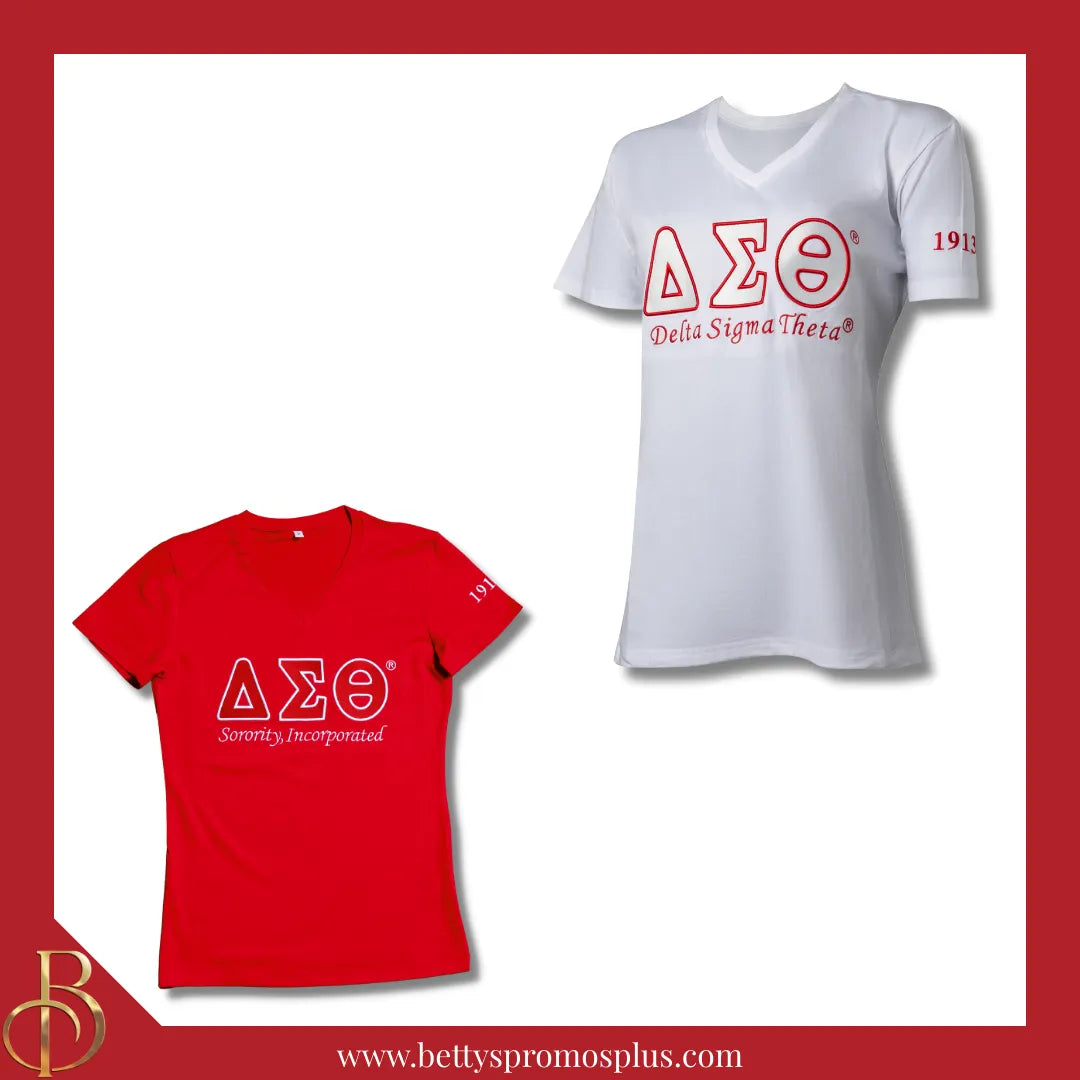 Delta Sigma Theta ΔΣΘ Luxury Embroidered T-Shirt with 1913 Sleeve-Delta Sigma Theta Paraphernalia-Delta Sigma Theta T-Shirts-Betty's Promos Plus