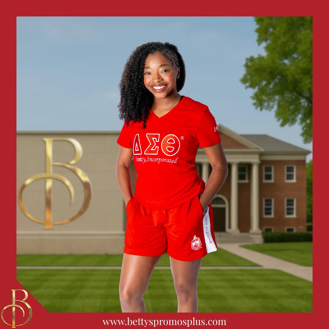 Delta Sigma Theta ΔΣΘ Luxury Embroidered T-Shirt with 1913 Sleeve-Delta Sigma Theta Paraphernalia-Delta Sigma Theta T-Shirts-Betty's Promos Plus