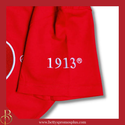 Delta Sigma Theta ΔΣΘ Luxury Embroidered T-Shirt with 1913 Sleeve-Delta Sigma Theta Paraphernalia-Delta Sigma Theta T-Shirts-Betty's Promos Plus