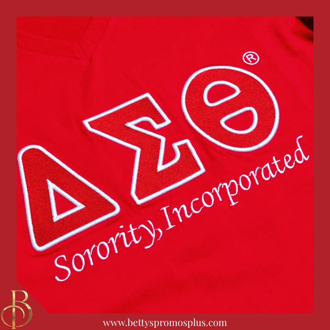 Delta Sigma Theta ΔΣΘ Luxury Embroidered T-Shirt with 1913 Sleeve-Delta Sigma Theta Paraphernalia-Delta Sigma Theta T-Shirts-Betty's Promos Plus