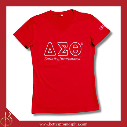 Delta Sigma Theta ΔΣΘ Luxury Embroidered T-Shirt with 1913 Sleeve-Red-Small-Delta Sigma Theta Paraphernalia-Delta Sigma Theta T-Shirts-Betty's Promos Plus