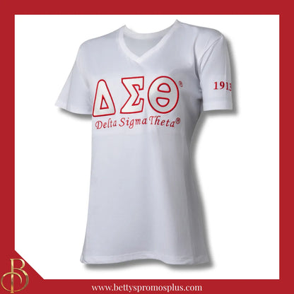 Delta Sigma Theta ΔΣΘ Luxury Embroidered T-Shirt with 1913 Sleeve-White-Small-Delta Sigma Theta Paraphernalia-Delta Sigma Theta T-Shirts-Betty's Promos Plus