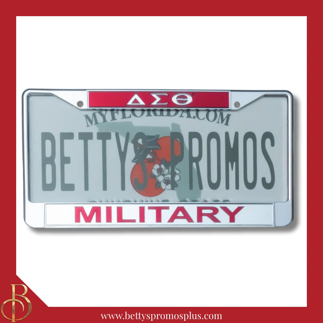 Delta Sigma Theta ΔΣΘ Military Chrome Laser Engraved Mirrored Acrylic Auto Tag License Plate Frame-Delta Sigma Theta Paraphernalia-Delta Sigma Theta Auto Tag Frame-Betty's Promos Plus