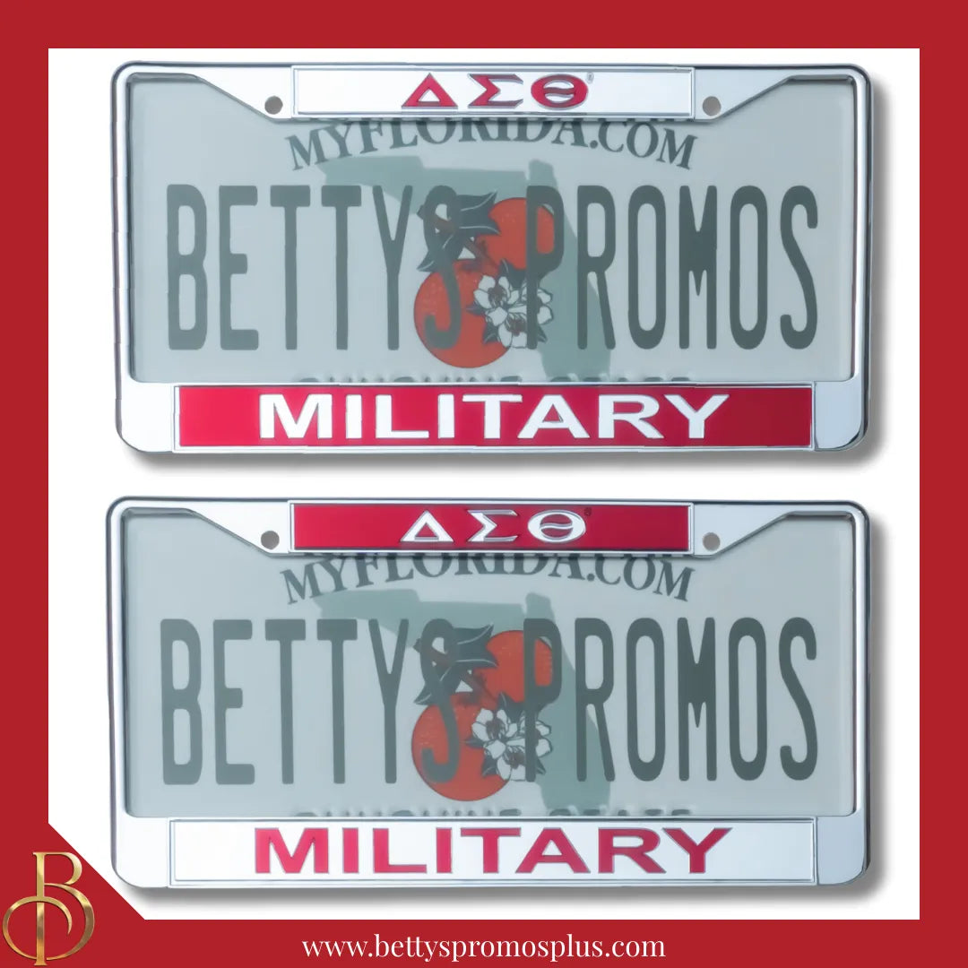 Delta Sigma Theta ΔΣΘ Military Chrome Laser Engraved Mirrored Acrylic Auto Tag License Plate Frame-Delta Sigma Theta Paraphernalia-Delta Sigma Theta Auto Tag Frame-Betty's Promos Plus