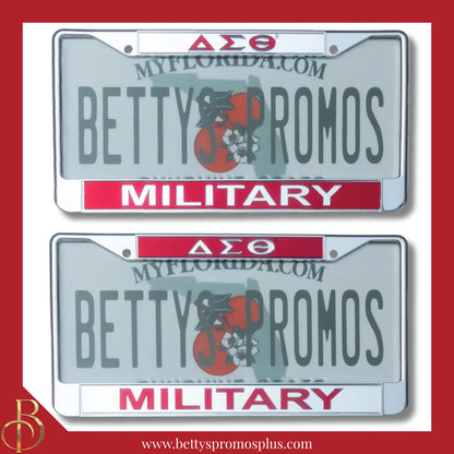 Delta Sigma Theta ΔΣΘ Military Chrome Laser Engraved Mirrored Acrylic Auto Tag License Plate Frame-Delta Sigma Theta Paraphernalia-Delta Sigma Theta Auto Tag Frame-Betty's Promos Plus
