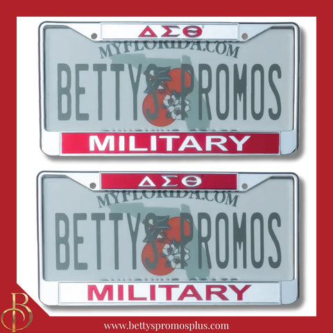 Delta Sigma Theta ΔΣΘ Military Chrome Laser Engraved Mirrored Acrylic Auto Tag License Plate Frame-Delta Sigma Theta Paraphernalia-Delta Sigma Theta Auto Tag Frame-Betty's Promos Plus