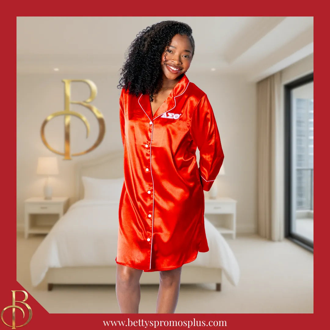 Delta Sigma Theta Nightshirt Pajama Night Shirt Gown Screen Printed / Red / 1X/2X Delta Sigma Theta Nightshirt Pajama Night Shirt Gown Screen Printed / Red / 1X/2X