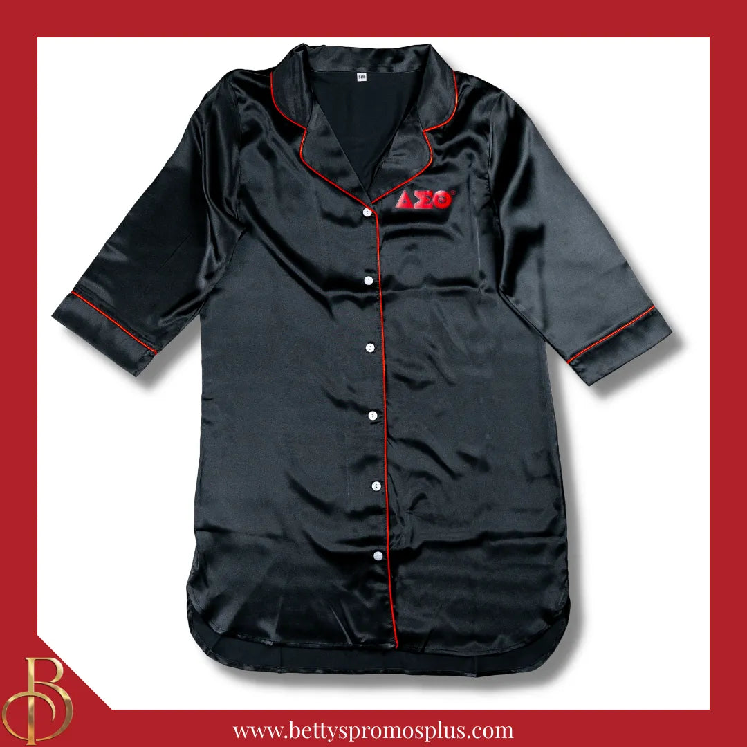 Delta Sigma Theta ΔΣΘ Nightshirt Pajama Night Shirt Gown-Screen Printed-Black-S/M-Delta Sigma Theta Paraphernalia-Delta Sigma Theta Pajamas-Betty's Promos Plus